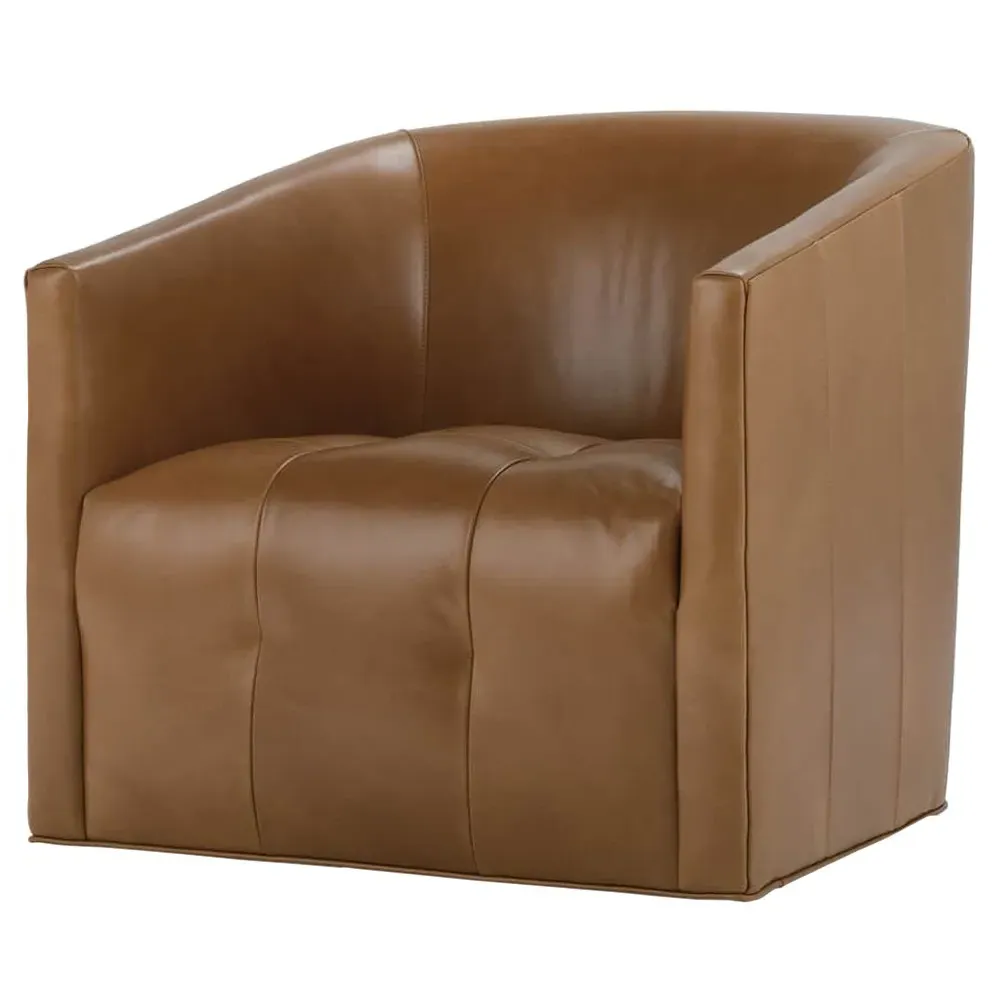 Zevanna Barrel Swivel Chair - Caramel Brown, Leather