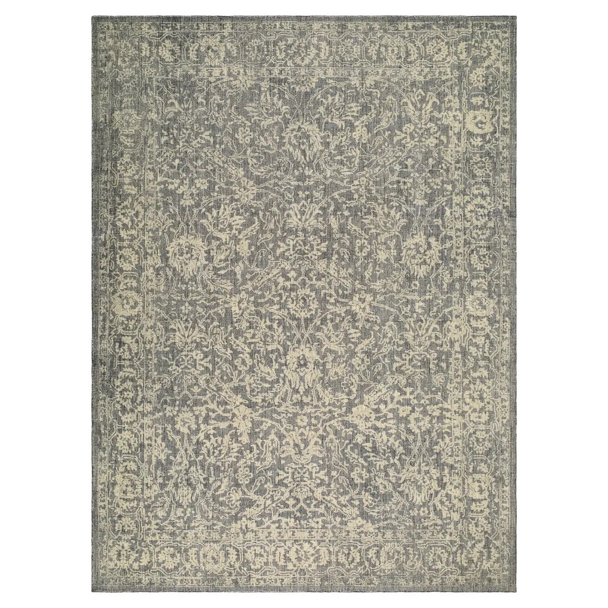 Zevon Floral Patterned Rug Sample - Charcoal, Wool image