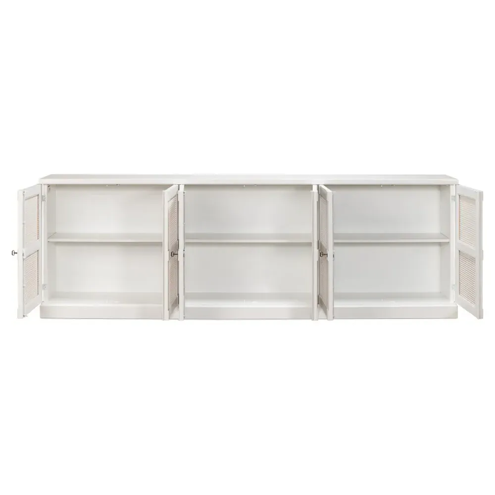 Zian Woven Cane Sideboard - White, Pine Wood
