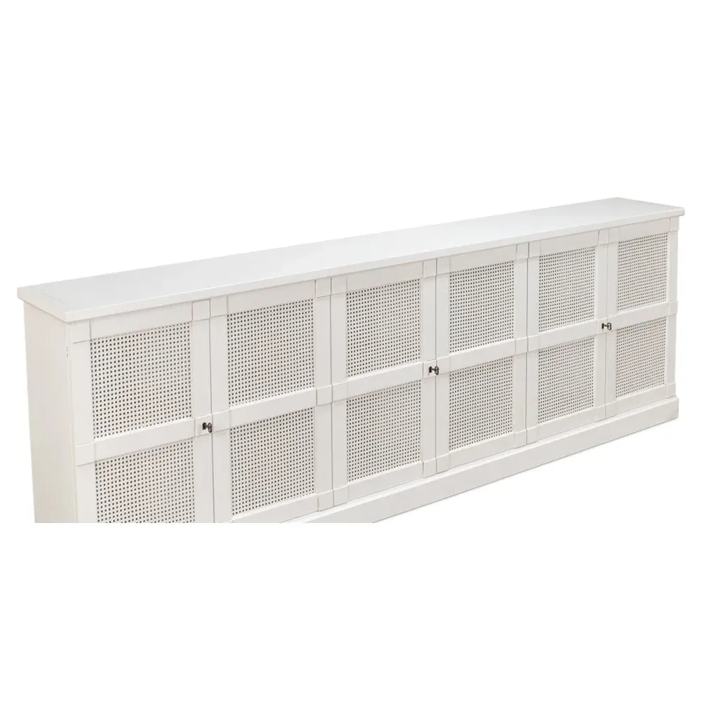 Zian Woven Cane Sideboard - White, Pine Wood