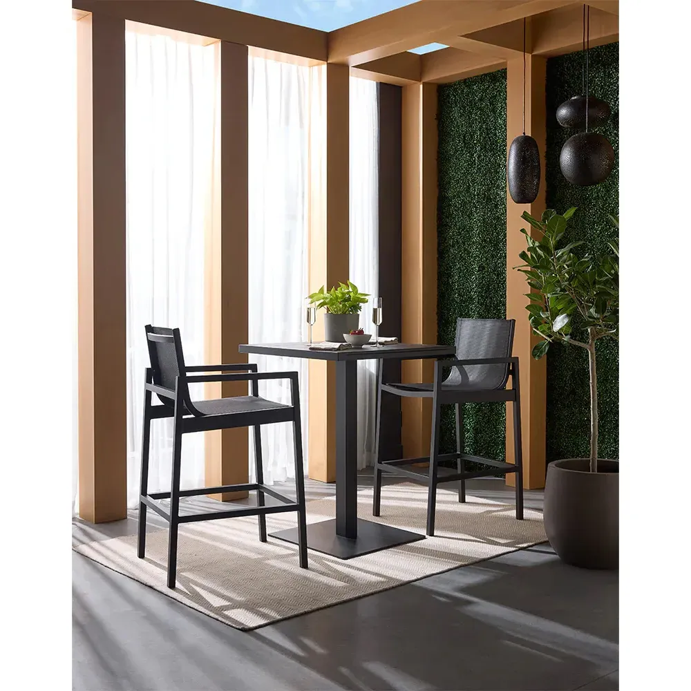 Zimce Square Outdoor Bar Table - Black, Aluminum