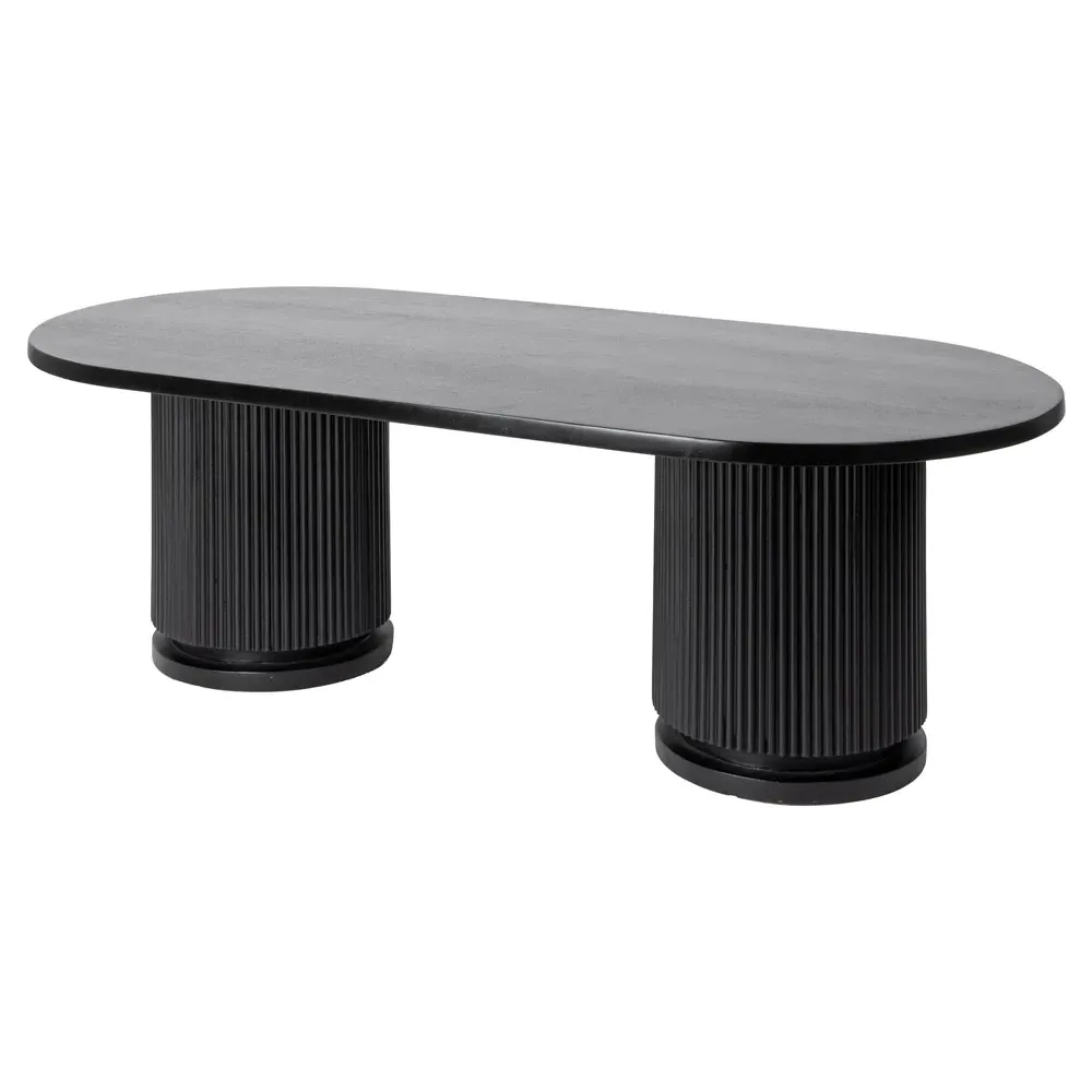 Zoey Oval Coffee Table with Ribbed Design - Black, Mango Wood
