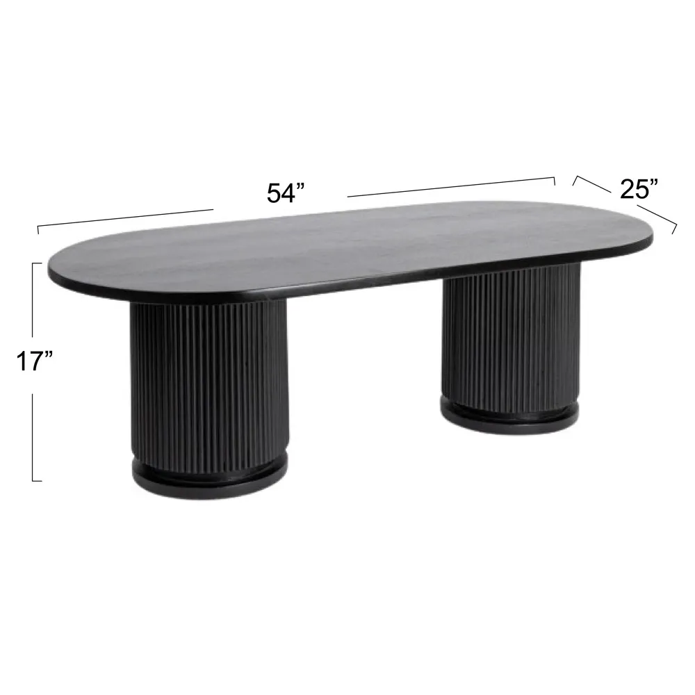Zoey Oval Coffee Table with Ribbed Design - Black, Mango Wood