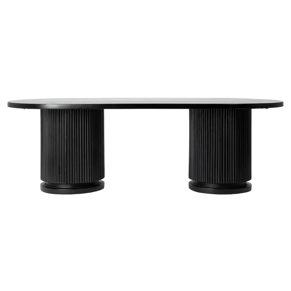 Zoey Oval Coffee Table with Ribbed Design - Black, Mango Wood