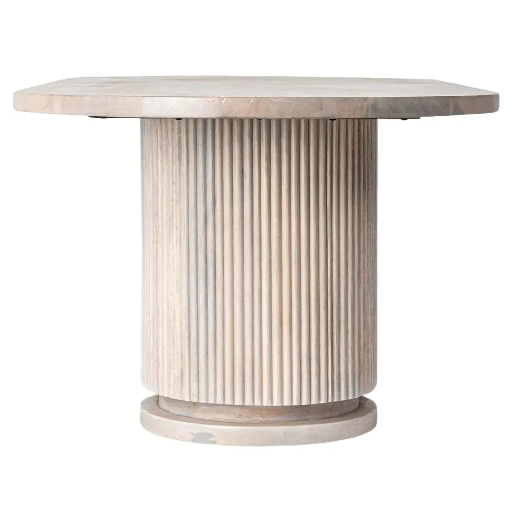 Zoey Oval Coffee Table with Ribbed Design - Bleached Beige, Mango Wood