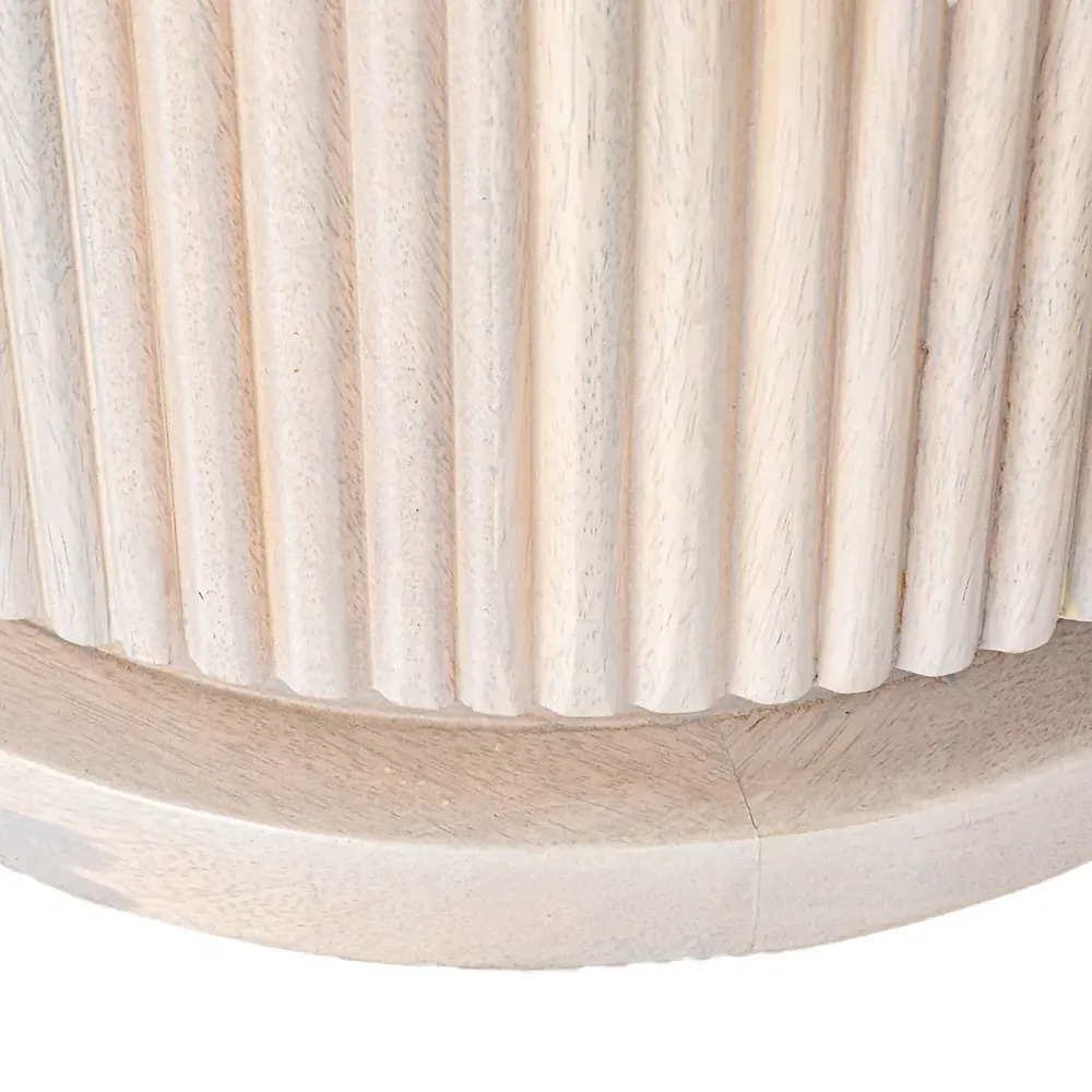 Zoey Oval Coffee Table with Ribbed Design - Bleached Beige, Mango Wood