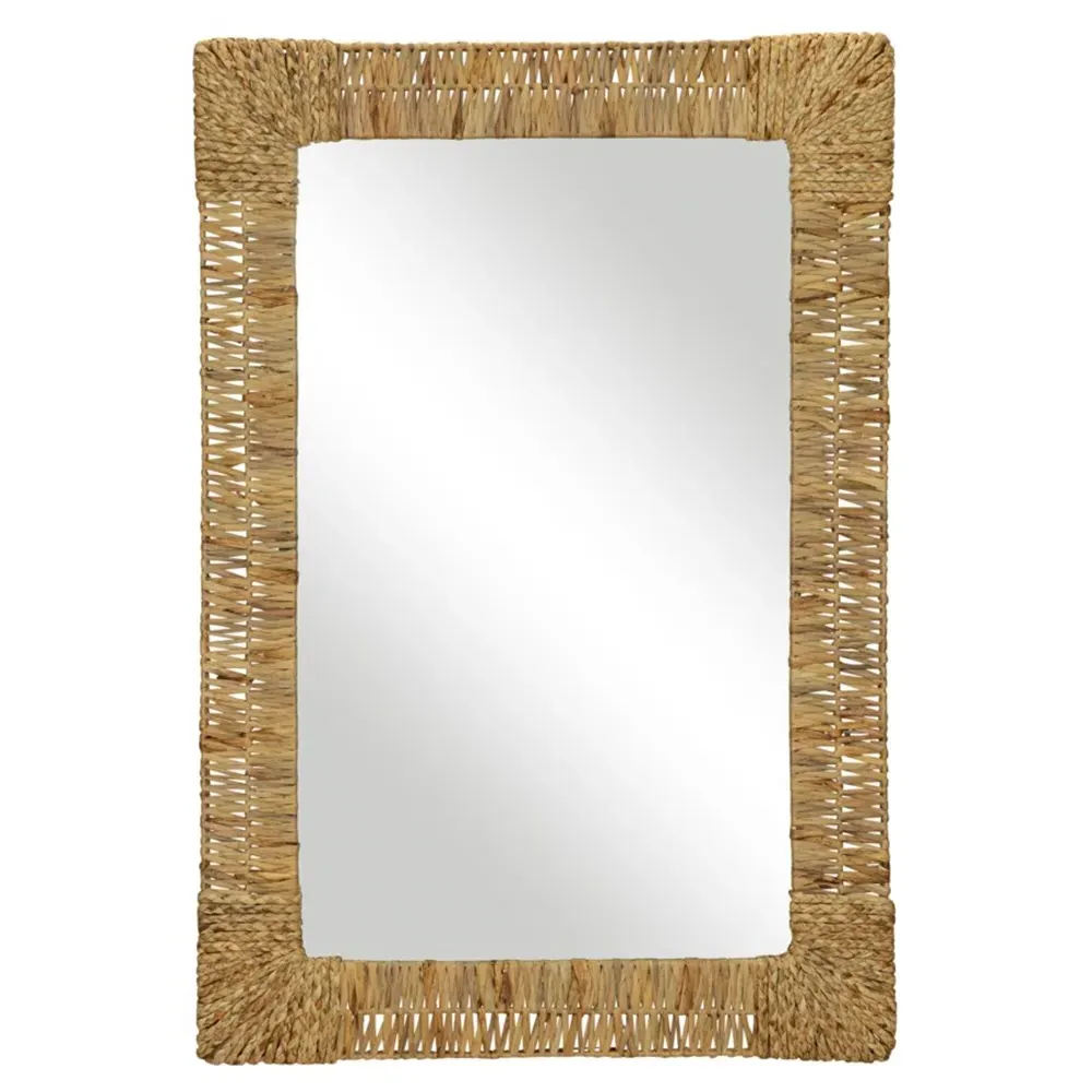 Zoey Oversized Rectangular Wall Mirror - Natural Brown, Jute