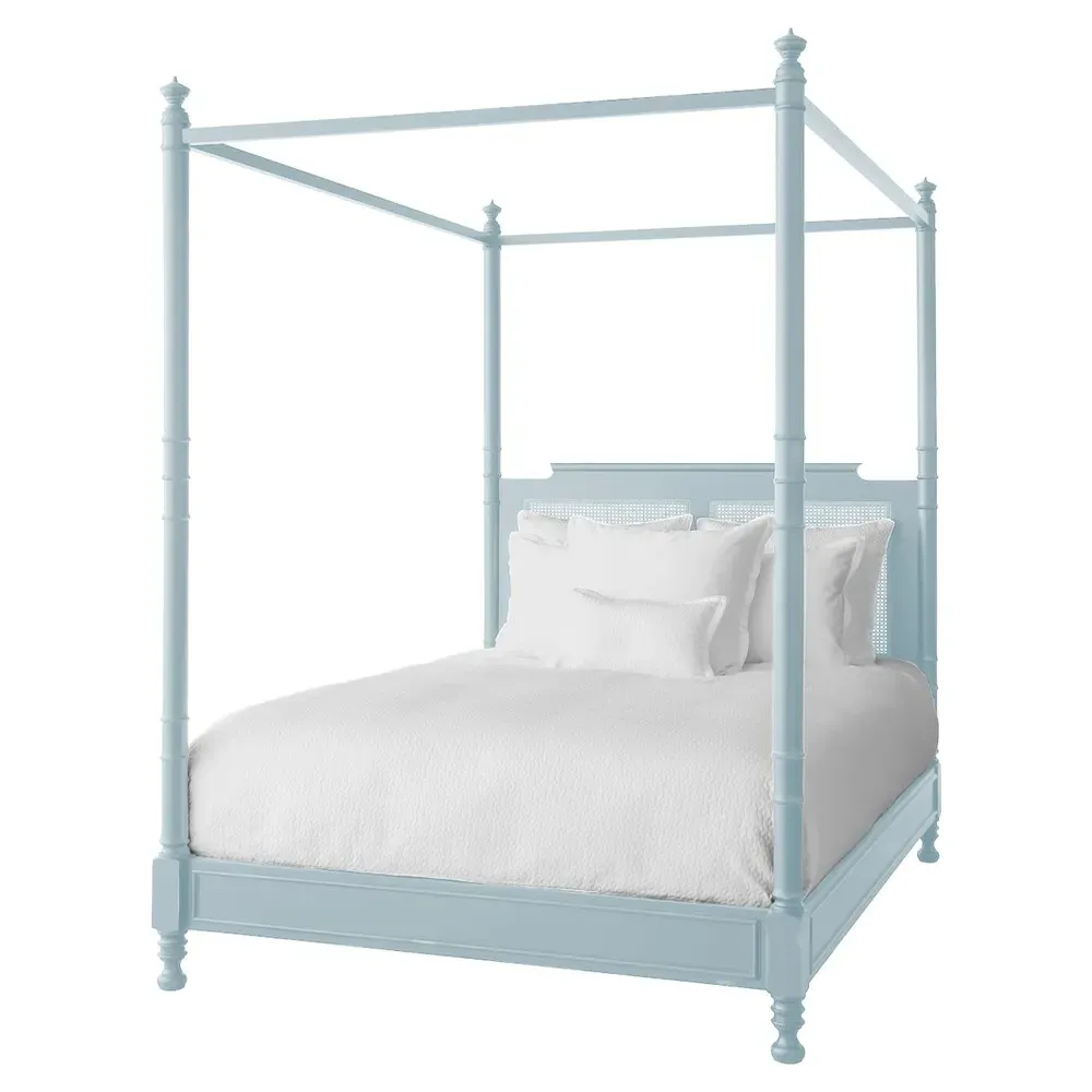 Zoey Queen Size Four Poster Bed - Light Blue, Alder Wood
