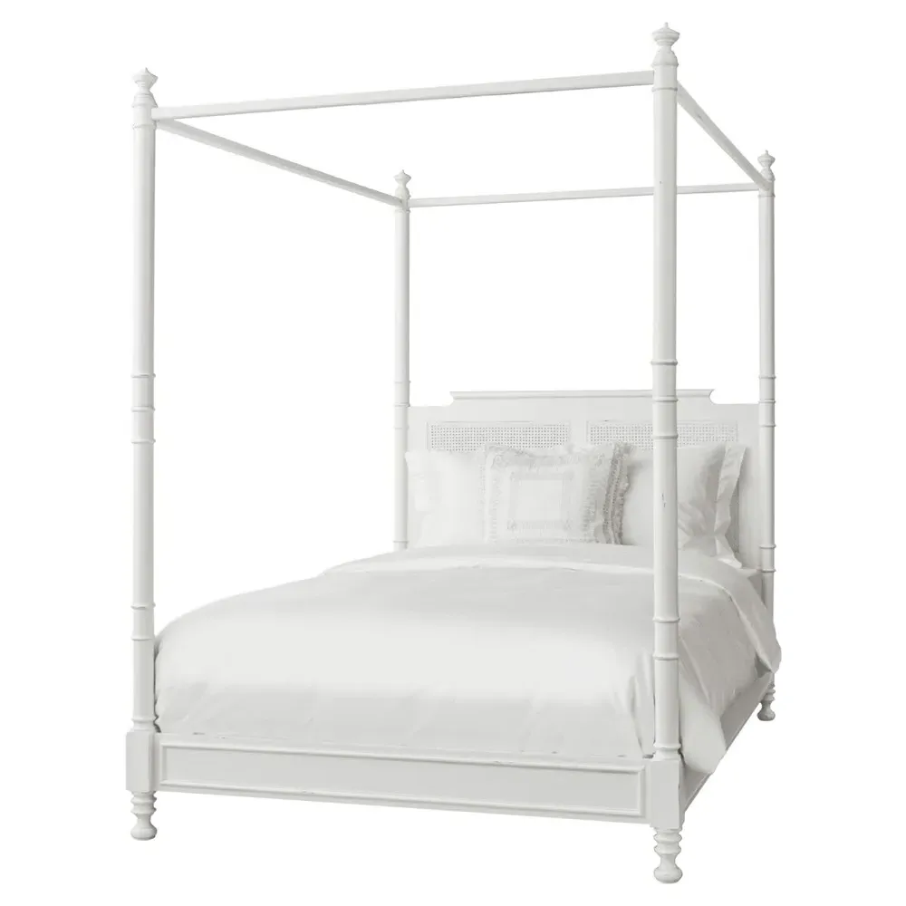 Zoey Queen Size Four Poster Bed - White, Alder Wood