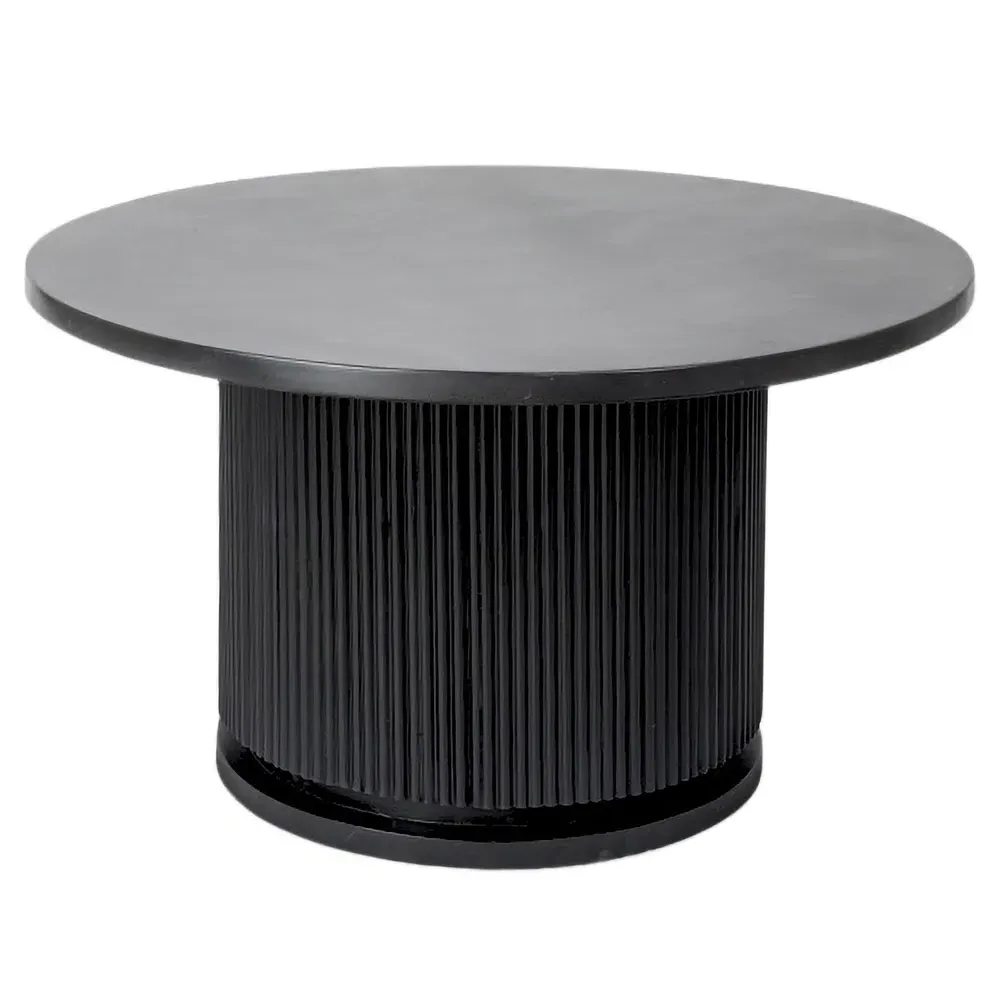Zoey Round Coffee Table with Ribbed Design - Black, Mango Wood
