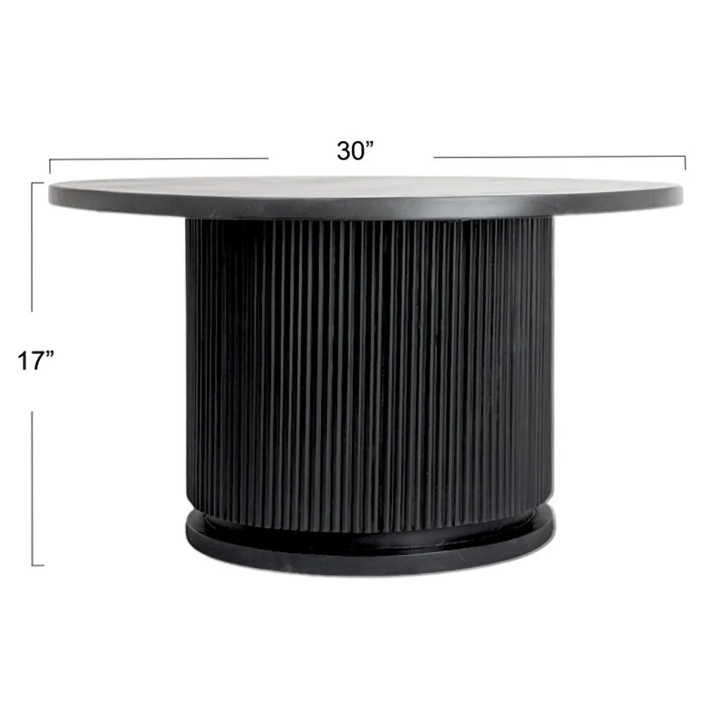 Zoey Round Coffee Table with Ribbed Design - Black, Mango Wood