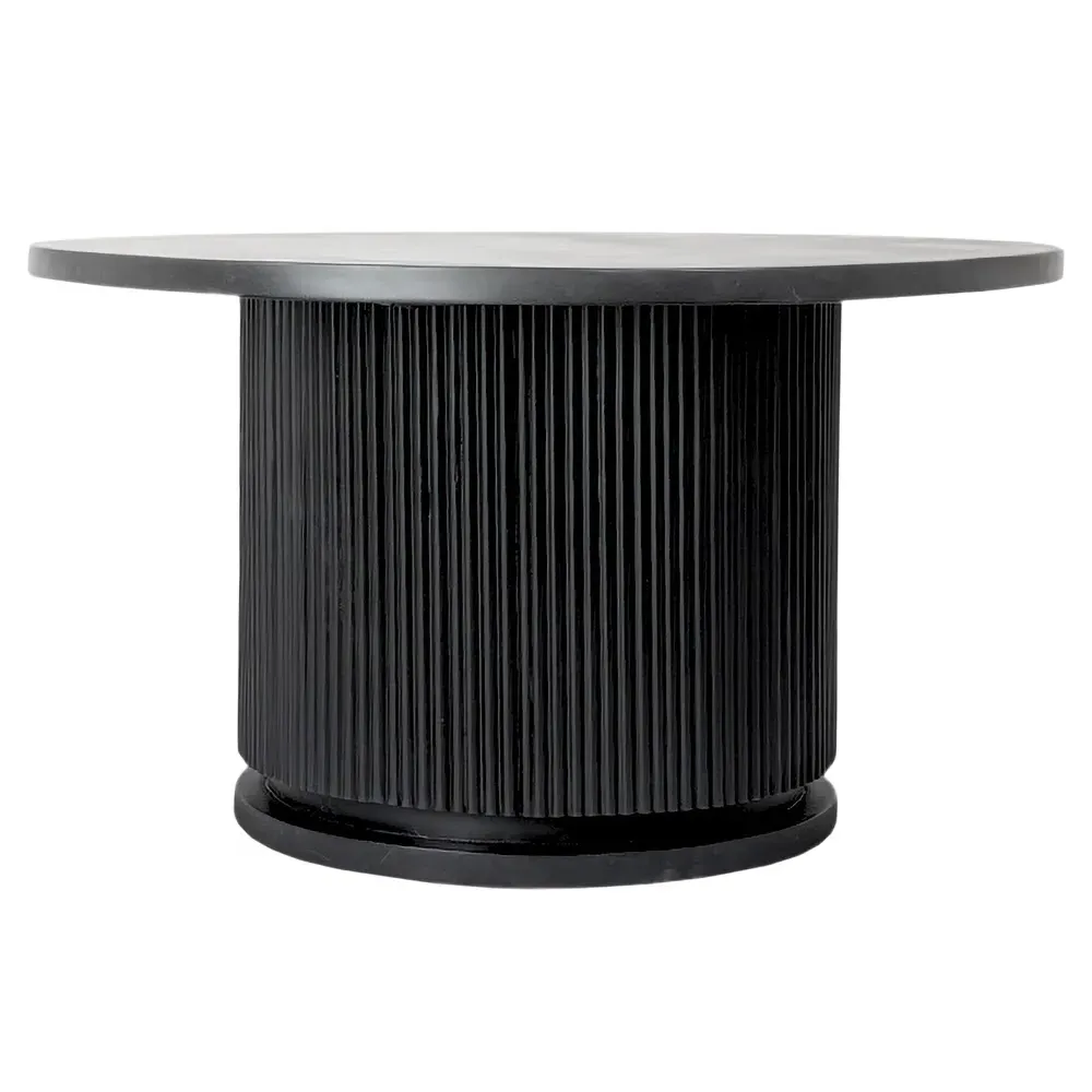 Zoey Round Coffee Table with Ribbed Design - Black, Mango Wood