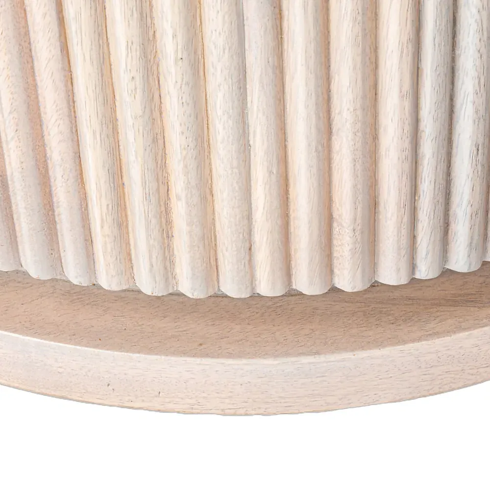 Zoey Round Coffee Table with Ribbed Design - Bleached Beige, Mango Wood