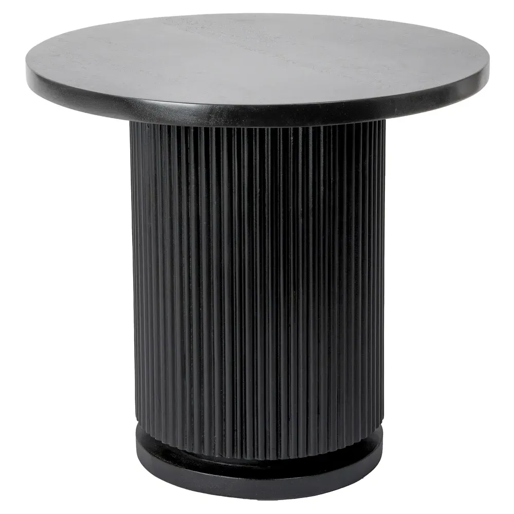 Zoey Round Side Table with Ribbed Design - Black, Mango Wood
