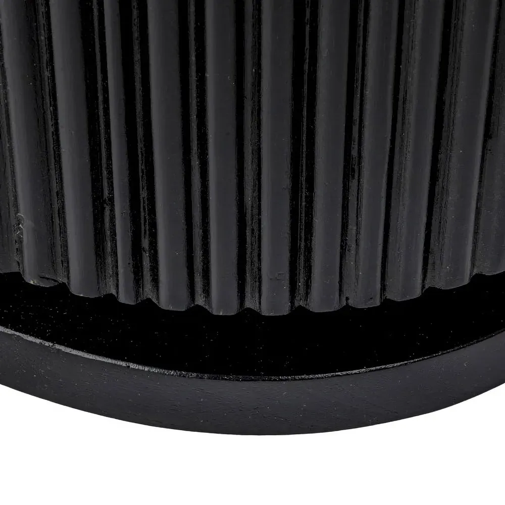Zoey Round Side Table with Ribbed Design - Black, Mango Wood