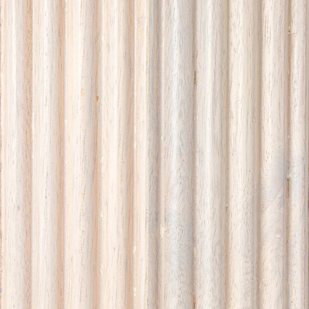 Zoey Round Side Table with Ribbed Design - Bleached Beige, Mango Wood