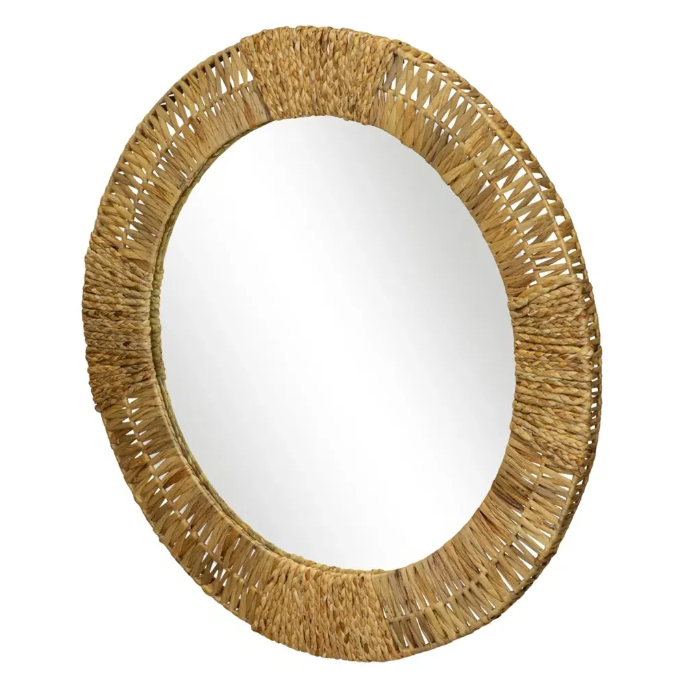 Zoey Round Wall Mirror - Natural Brown, Jute