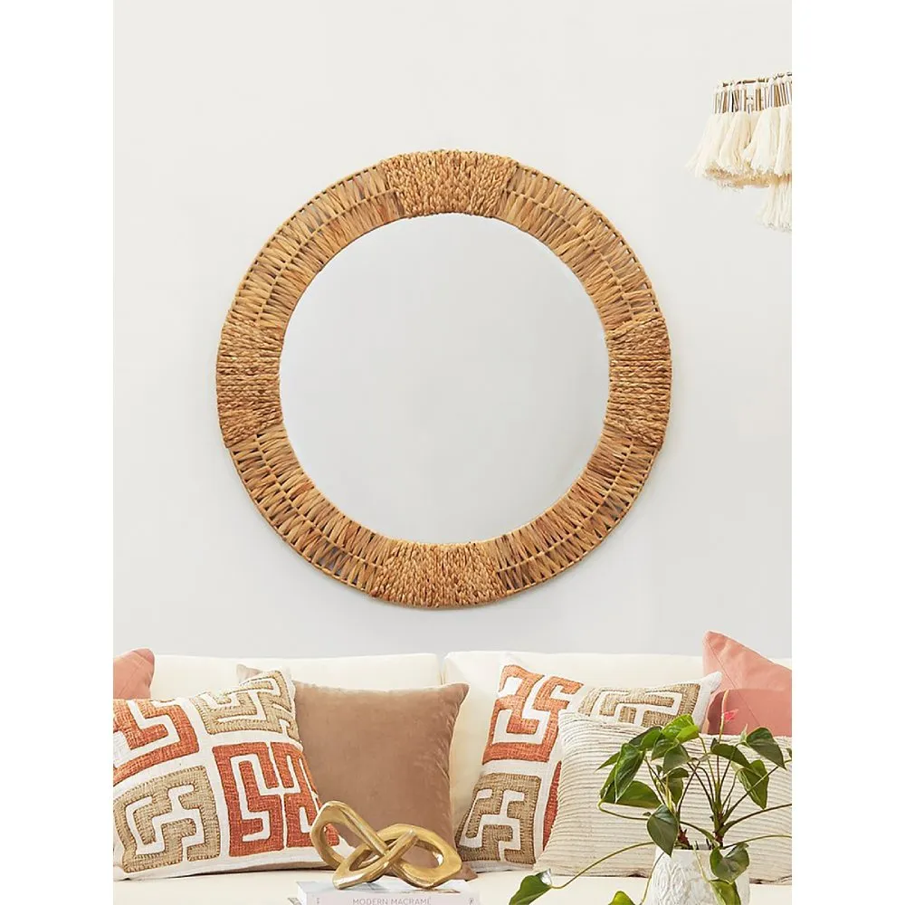 Zoey Round Wall Mirror - Natural Brown, Jute