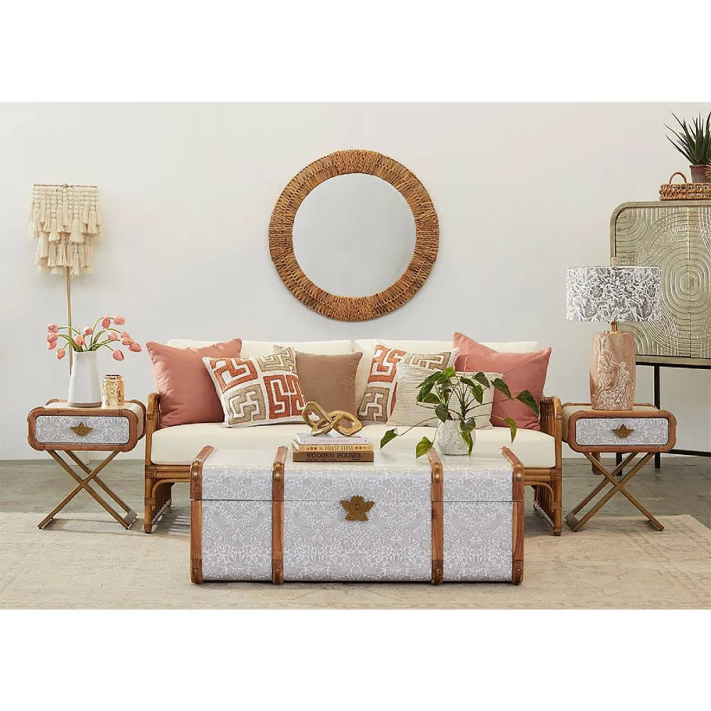 Zoey Round Wall Mirror - Natural Brown, Jute