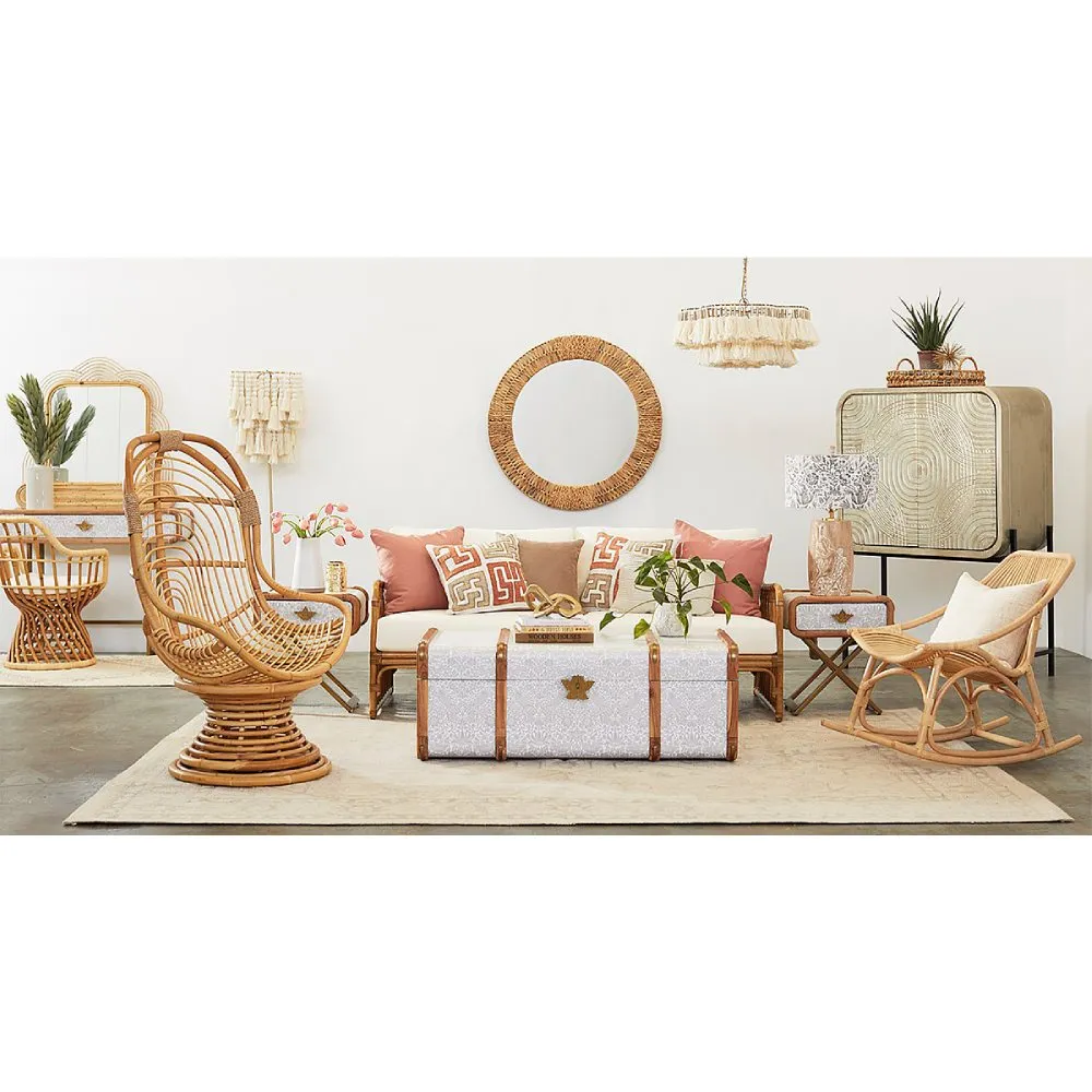 Zoey Round Wall Mirror - Natural Brown, Jute