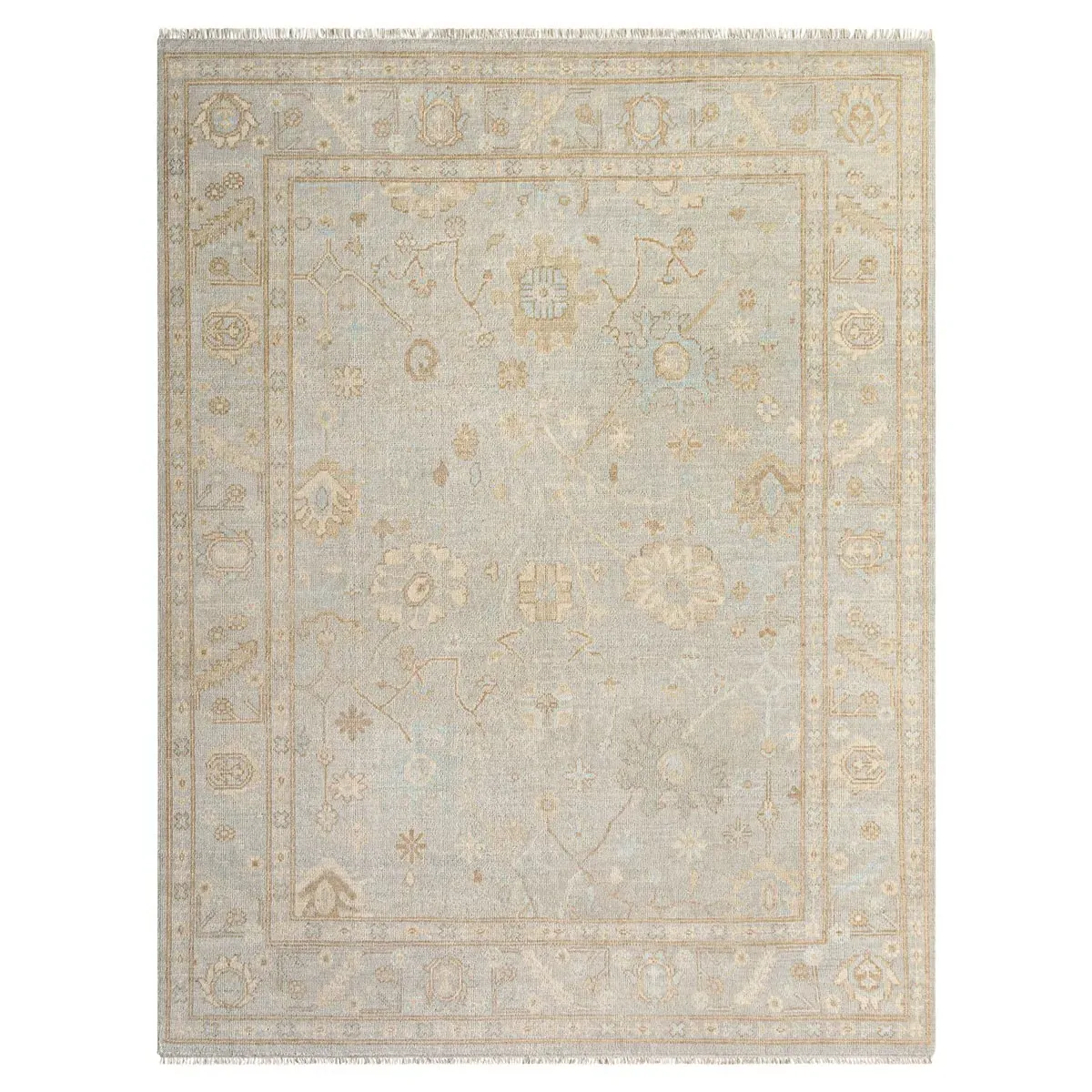 Zorina Ushak Patterned Hand Knotted Rug - Blue, Wool