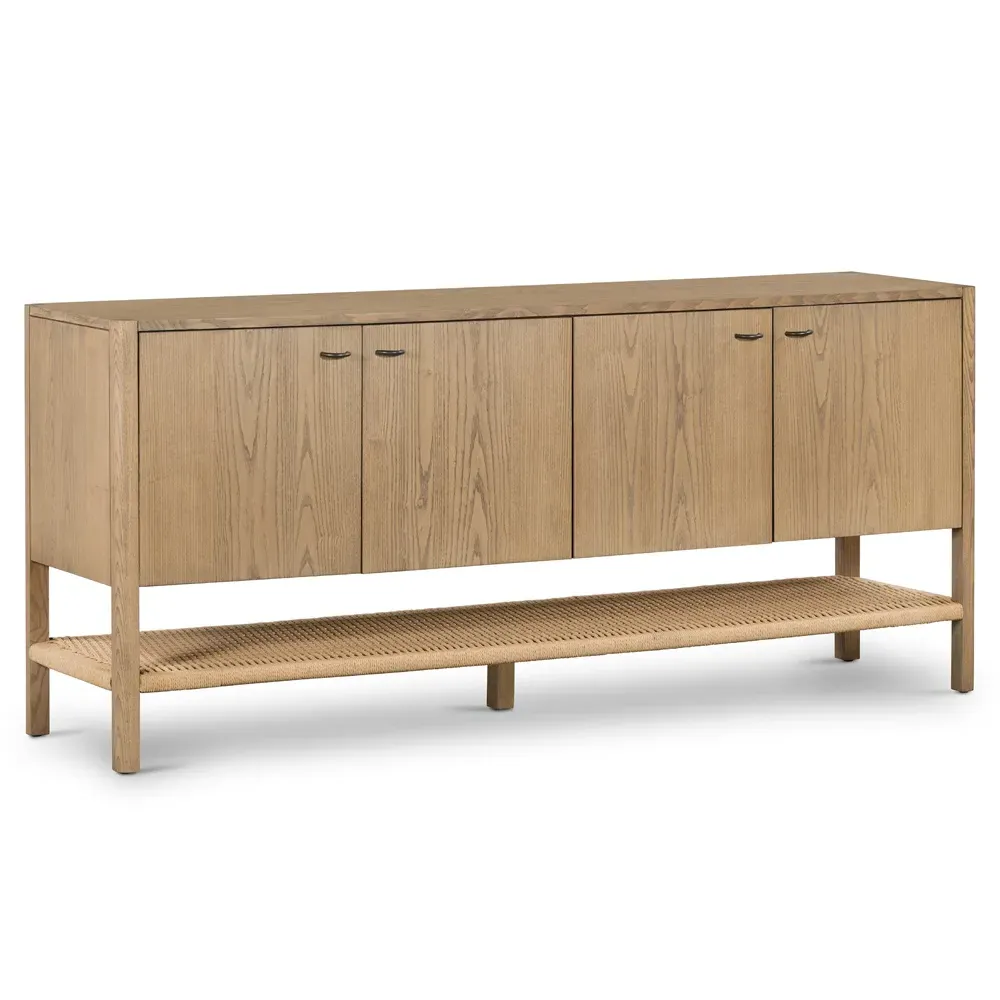 Zulu 4 Door Shelving Sideboard - Brown, Ash Wood
