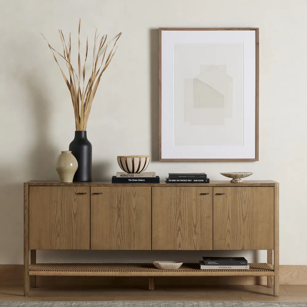 Zulu 4 Door Shelving Sideboard - Brown, Ash Wood