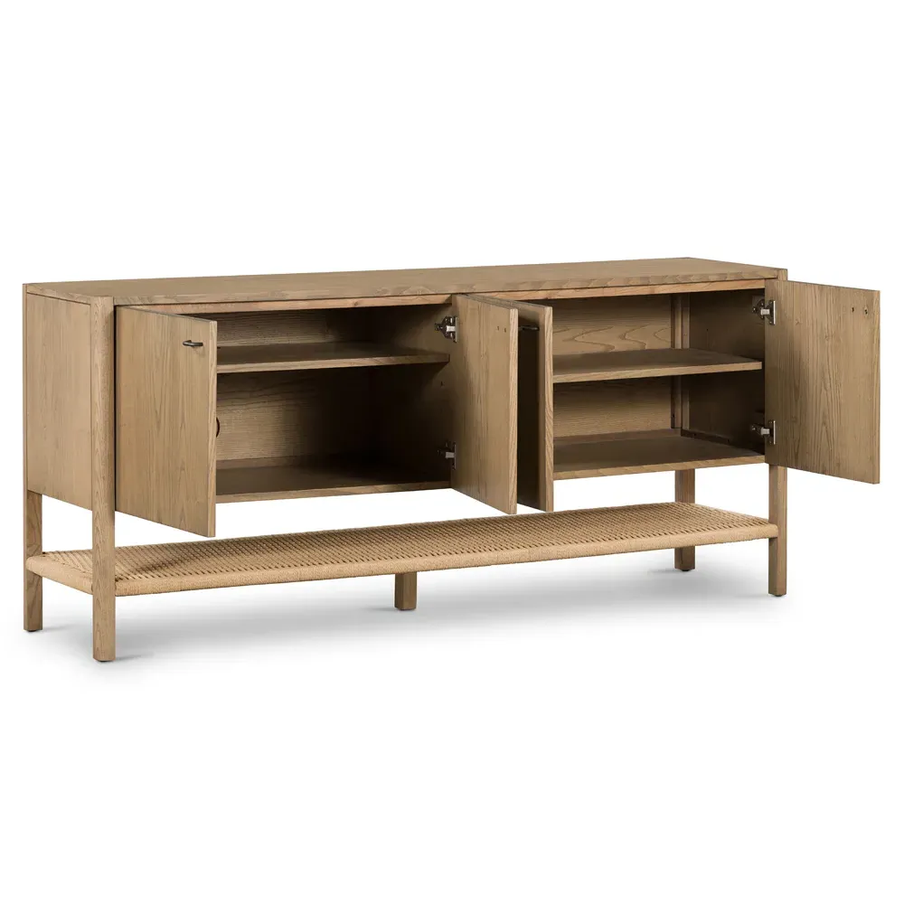 Zulu 4 Door Shelving Sideboard - Brown, Ash Wood