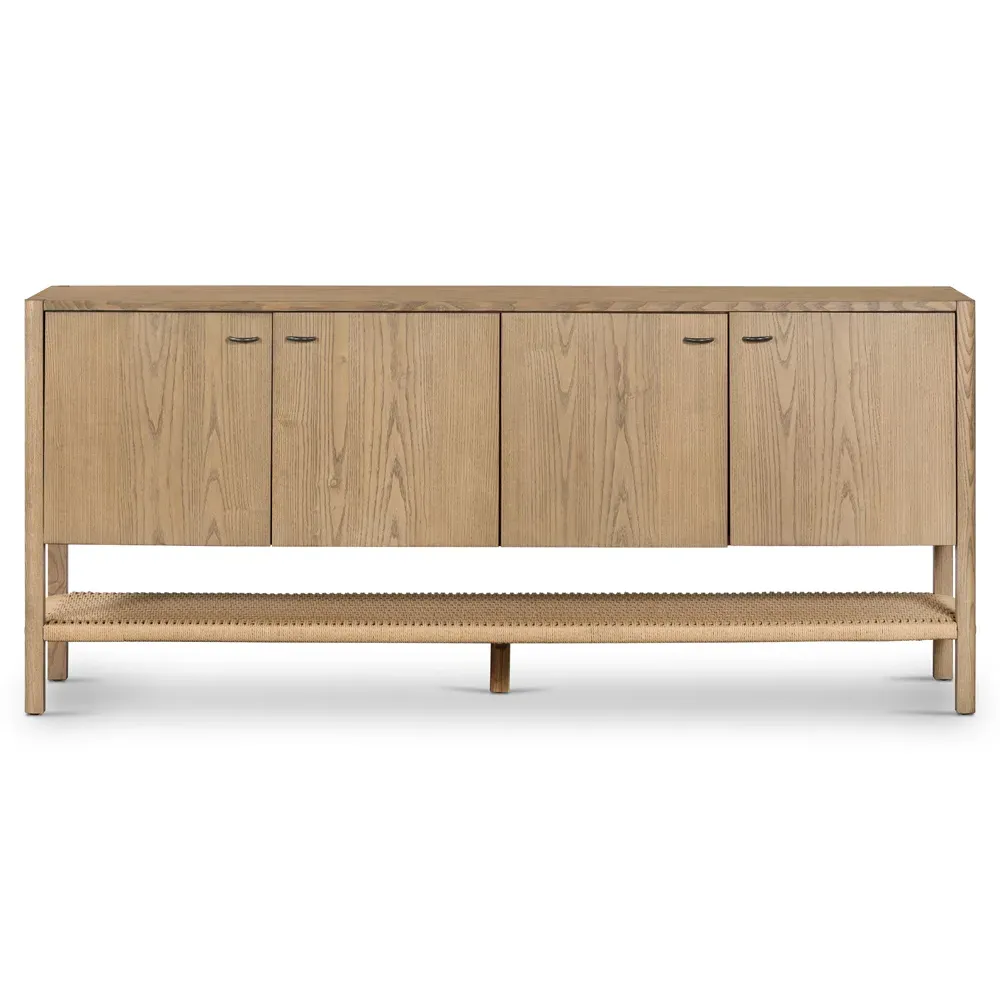 Zulu 4 Door Shelving Sideboard - Brown, Ash Wood image