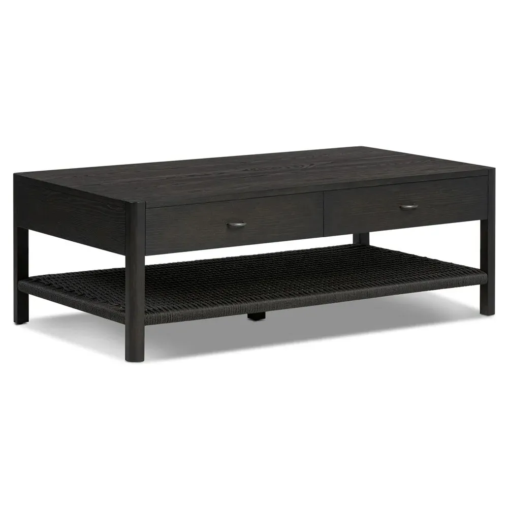 Zulu Rectangular Coffee Table with Drawer - Black, Ash Wood