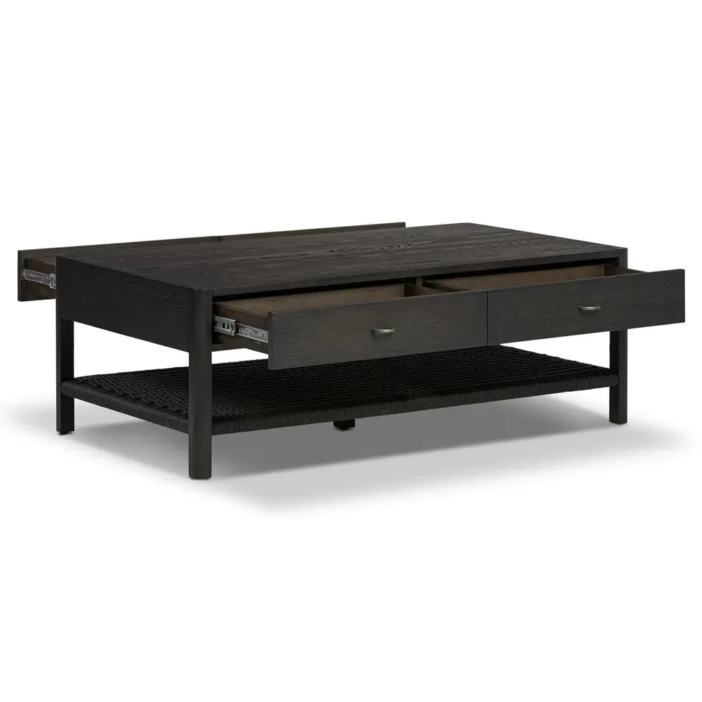Zulu Rectangular Coffee Table with Drawer - Black, Ash Wood