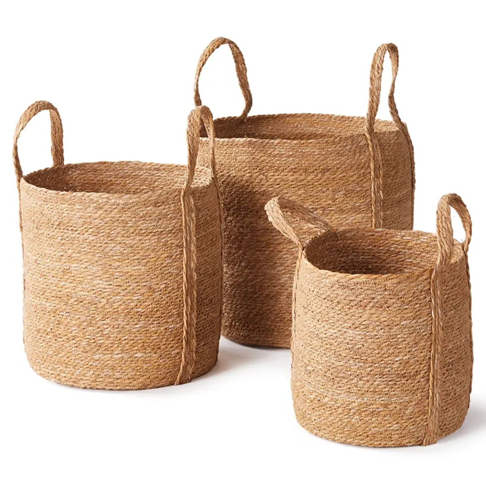 Zuri Round Basket Set of 3 - Brown, Seagrass image