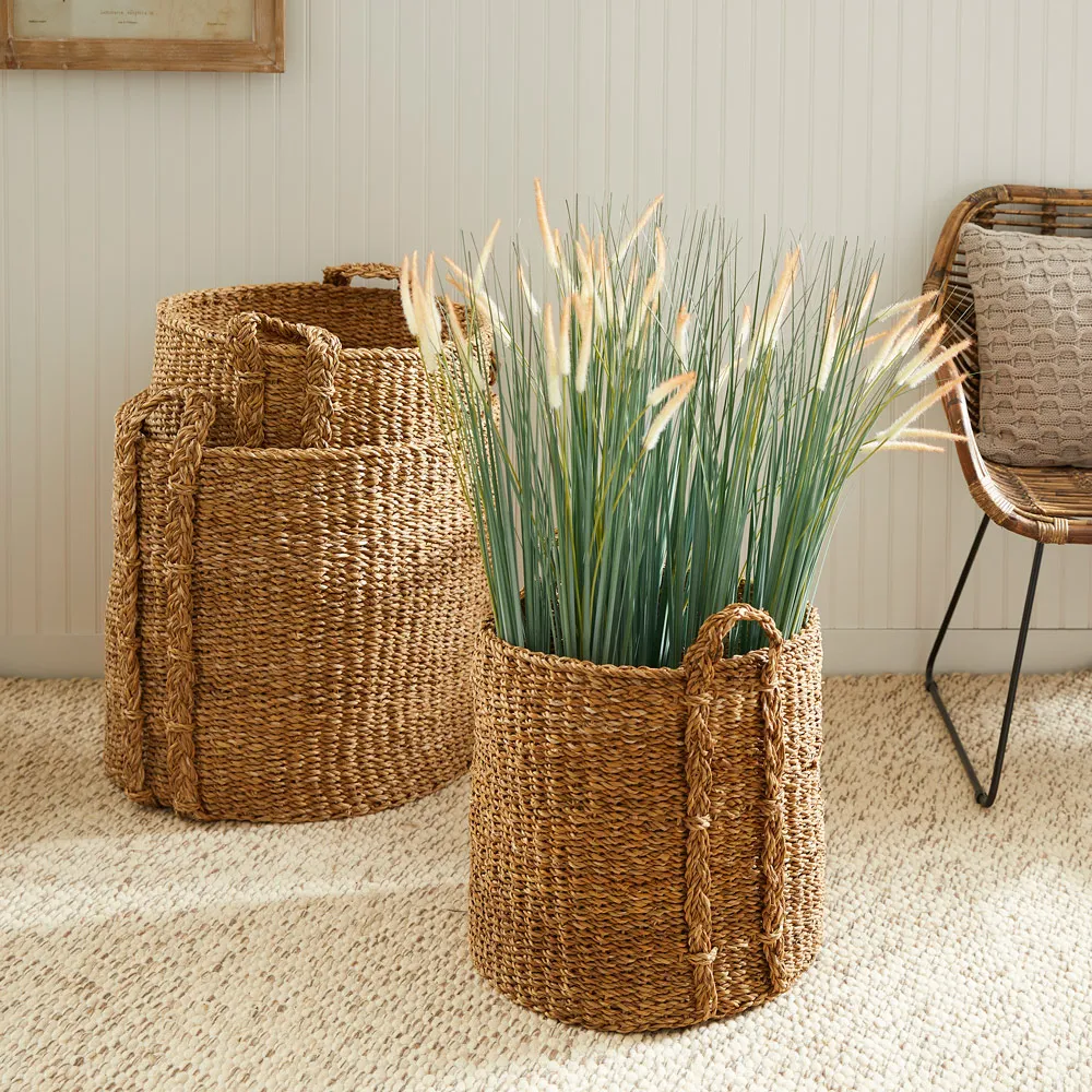 Zuri Round Large Baskets Set of 3 - Brown, Woven Rattan