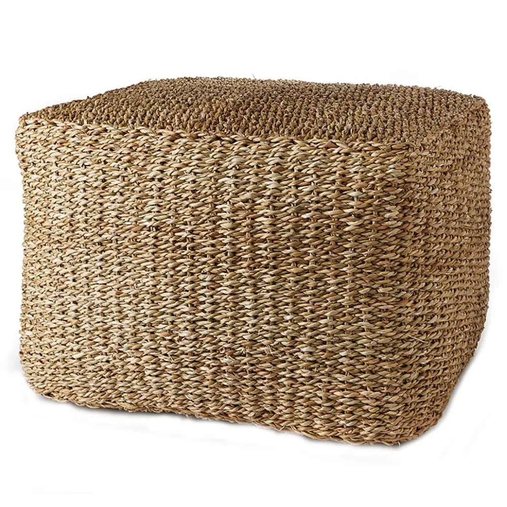 Zuri Square Ottoman - Brown, Woven Rattan