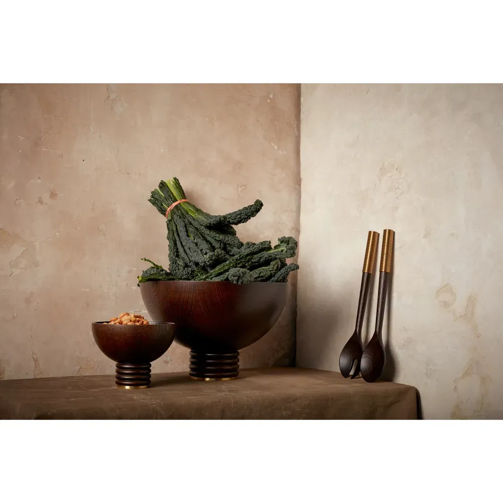 Alhambra Round Footed Serving Bowl - Brown, Ash Wood