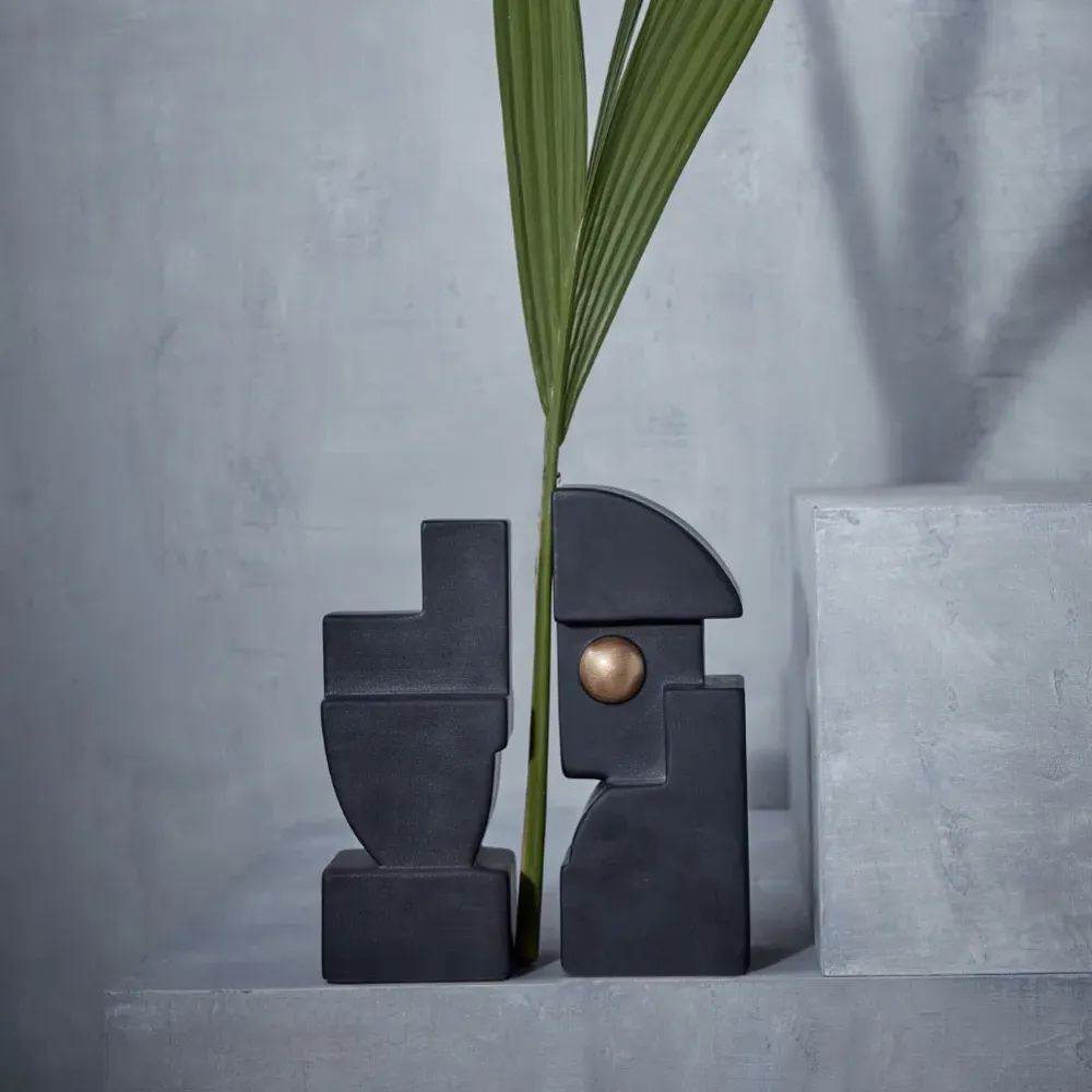 Cubisme Textured Bookend - Black, Earthenware