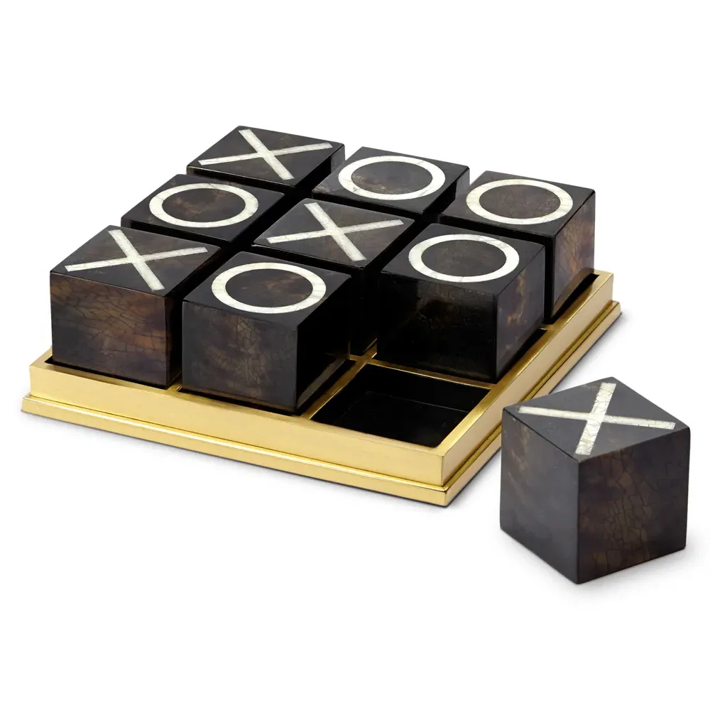 Deco Tic Tac Toe Game - Black, Natural Shells