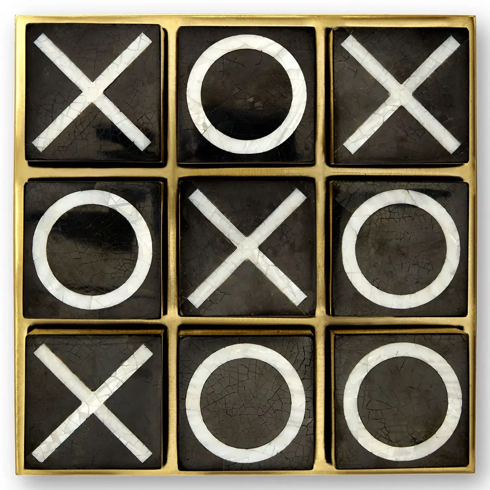 Deco Tic Tac Toe Game - Black, Natural Shells