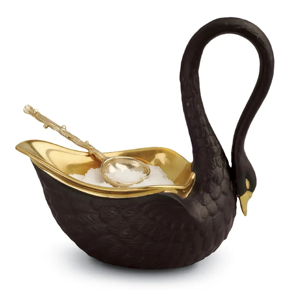 Swan Salt Cellar with Spoon - Black, Porcelain image