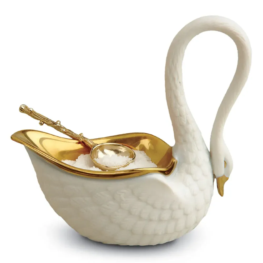 Swan Salt Cellar with Spoon - White, Porcelain