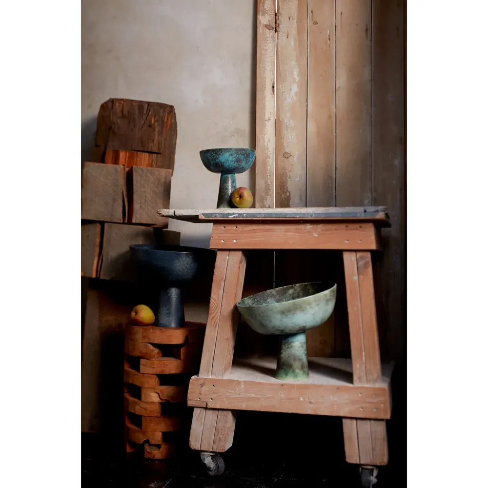 Terra Medium Footed Serving Bowl - Iron Blue, Porcelain