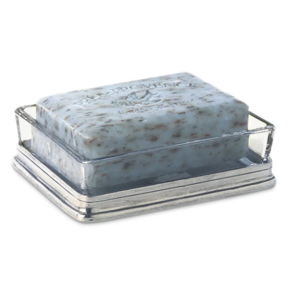 Clear Glass Soap Dish - Clear, Pewter image