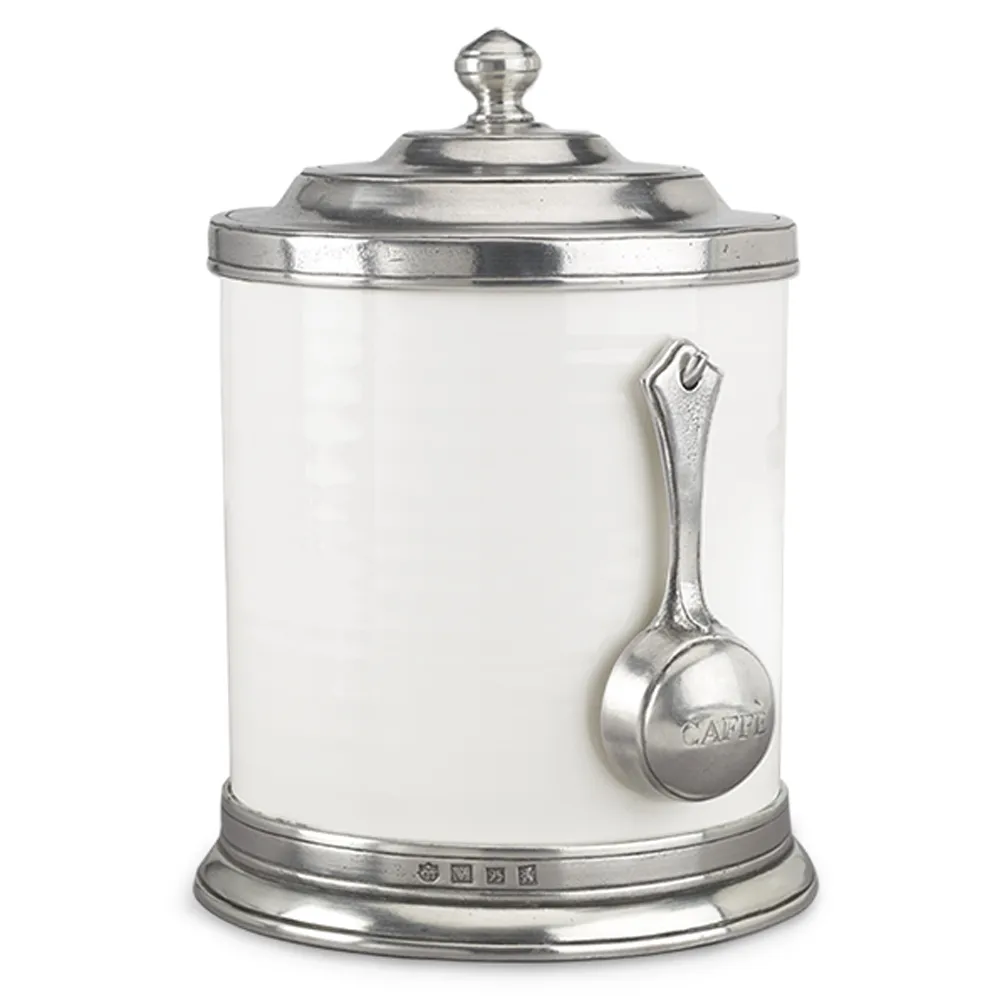 Convivio Coffee Canister and Scoop - White, Ceramic