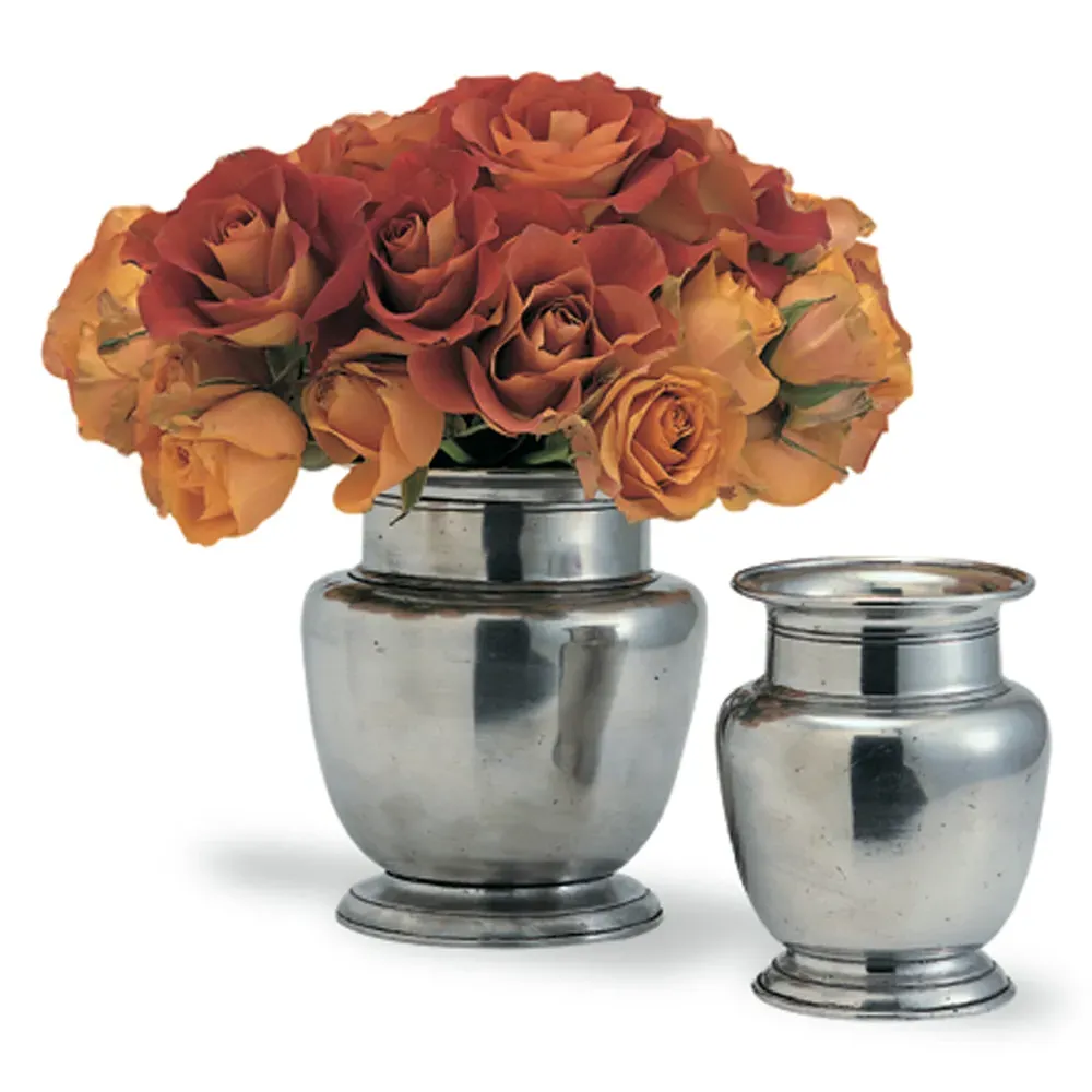 Large Pewter Rimmed Vase - Silver