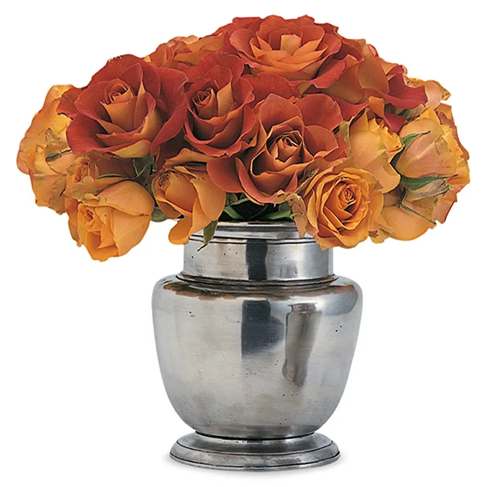 Large Pewter Rimmed Vase - Silver