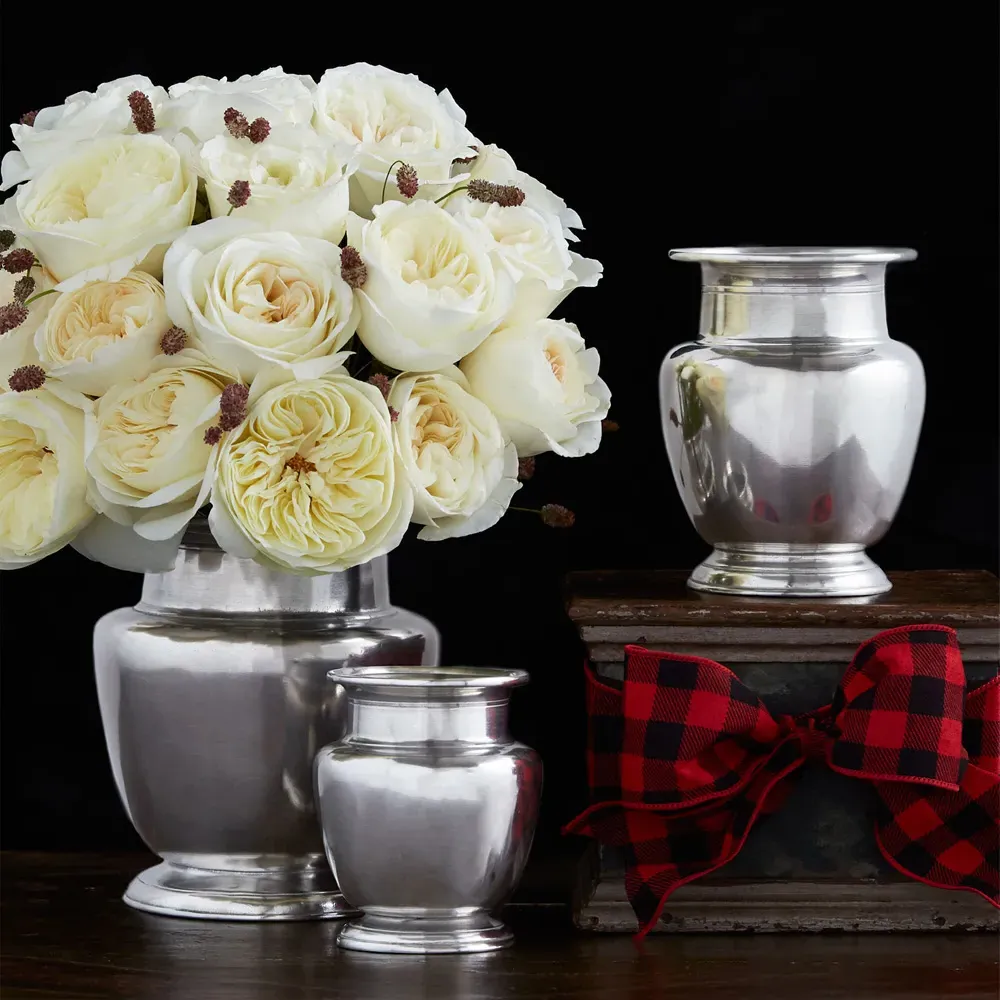 Medium Pewter Rimmed Vase - Silver