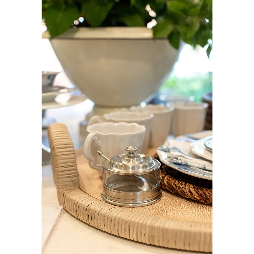 Pewter Lid Condiment Bowl with Spoon - Clear, Glass