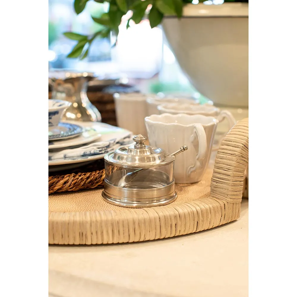 Pewter Lid Condiment Bowl with Spoon - Clear, Glass