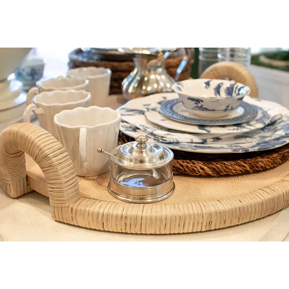 Pewter Lid Condiment Bowl with Spoon - Clear, Glass