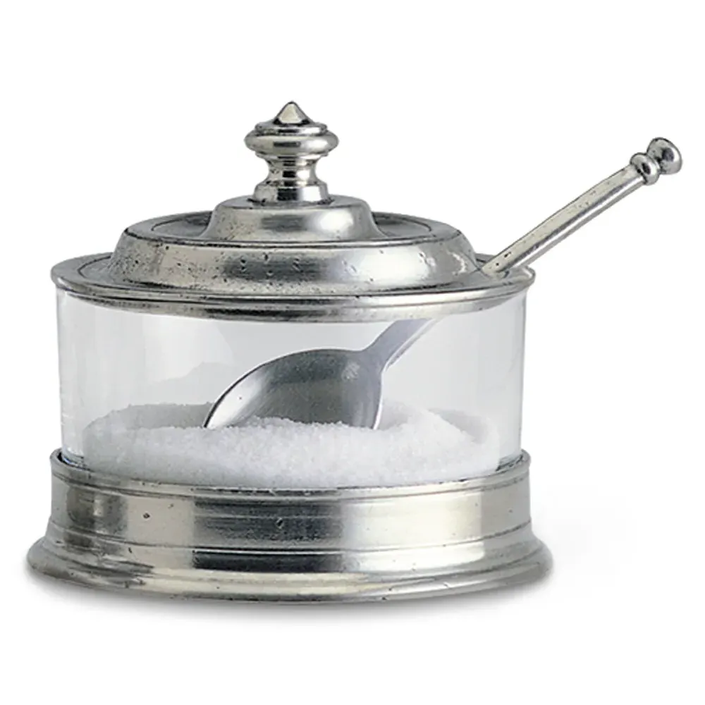 Pewter Lid Condiment Bowl with Spoon - Clear, Glass image